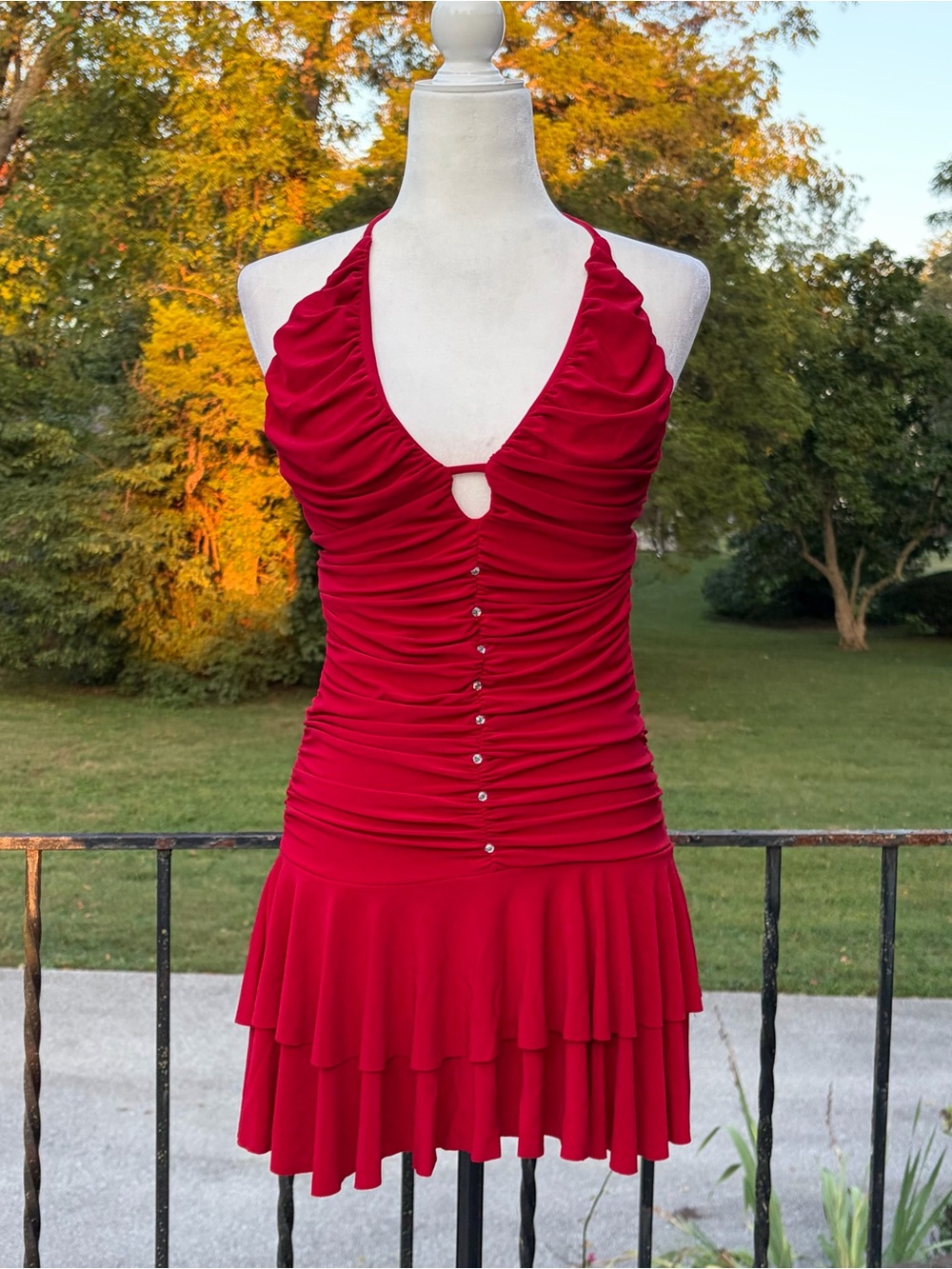 Vintage 90s 2000s Y2K Red Halter Neck Party Mini Dress Red Size Medium